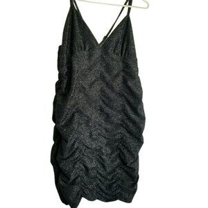 Wild Fable Black Bodycon Dress Metallic silver adjustable straps ruching size XL